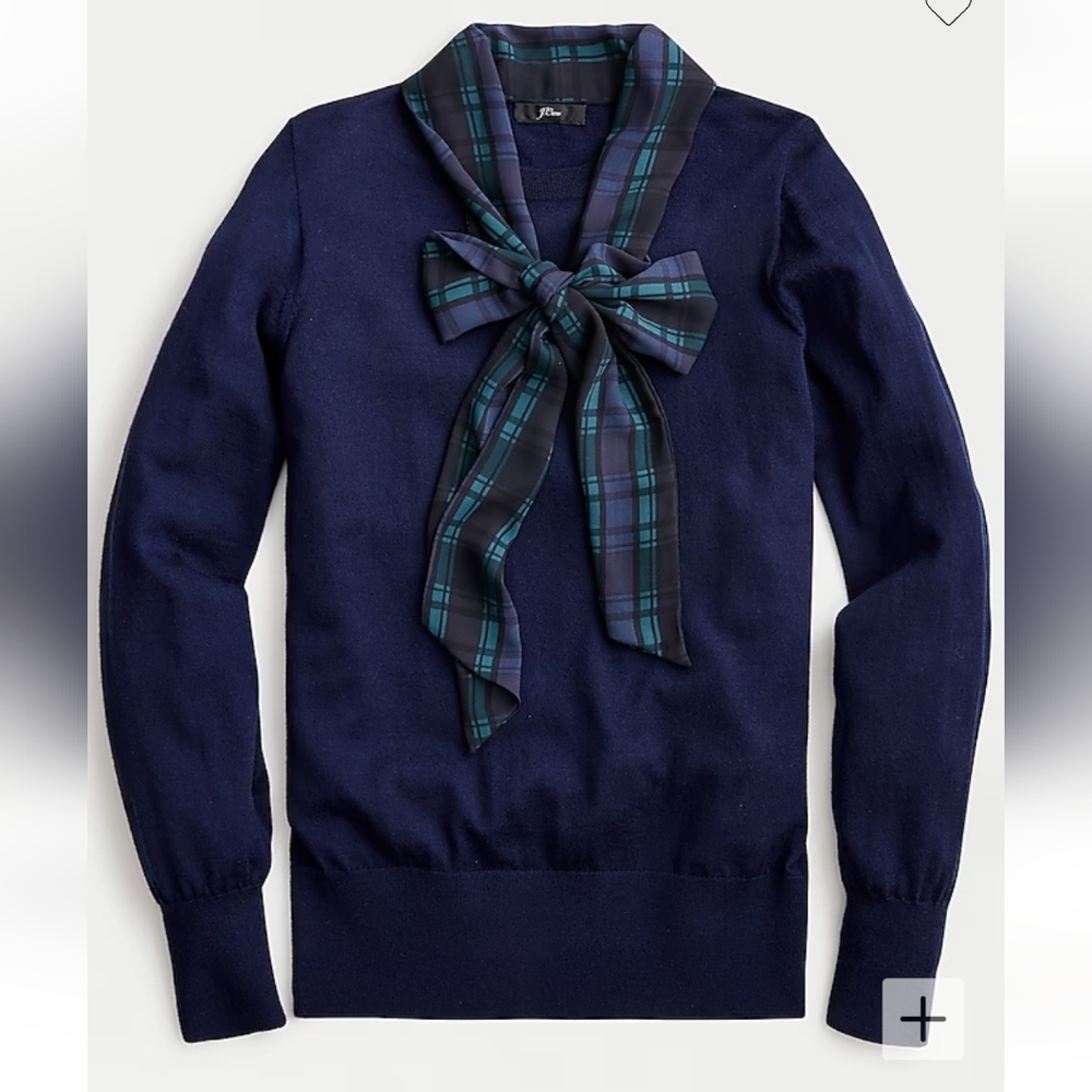 🎉Host Pick🎉 J Crew Merino mockneck sweater with tartan scarf tie